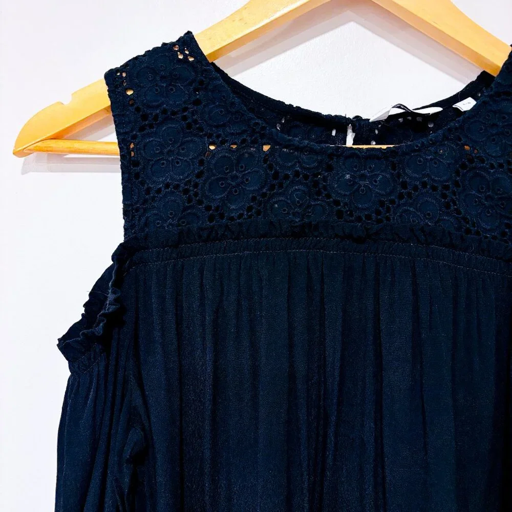 REITMANS Black Cold Shoulder Lace Top | Floral Lace Boho Chic Blouse | Large * - Picture 2 of 8